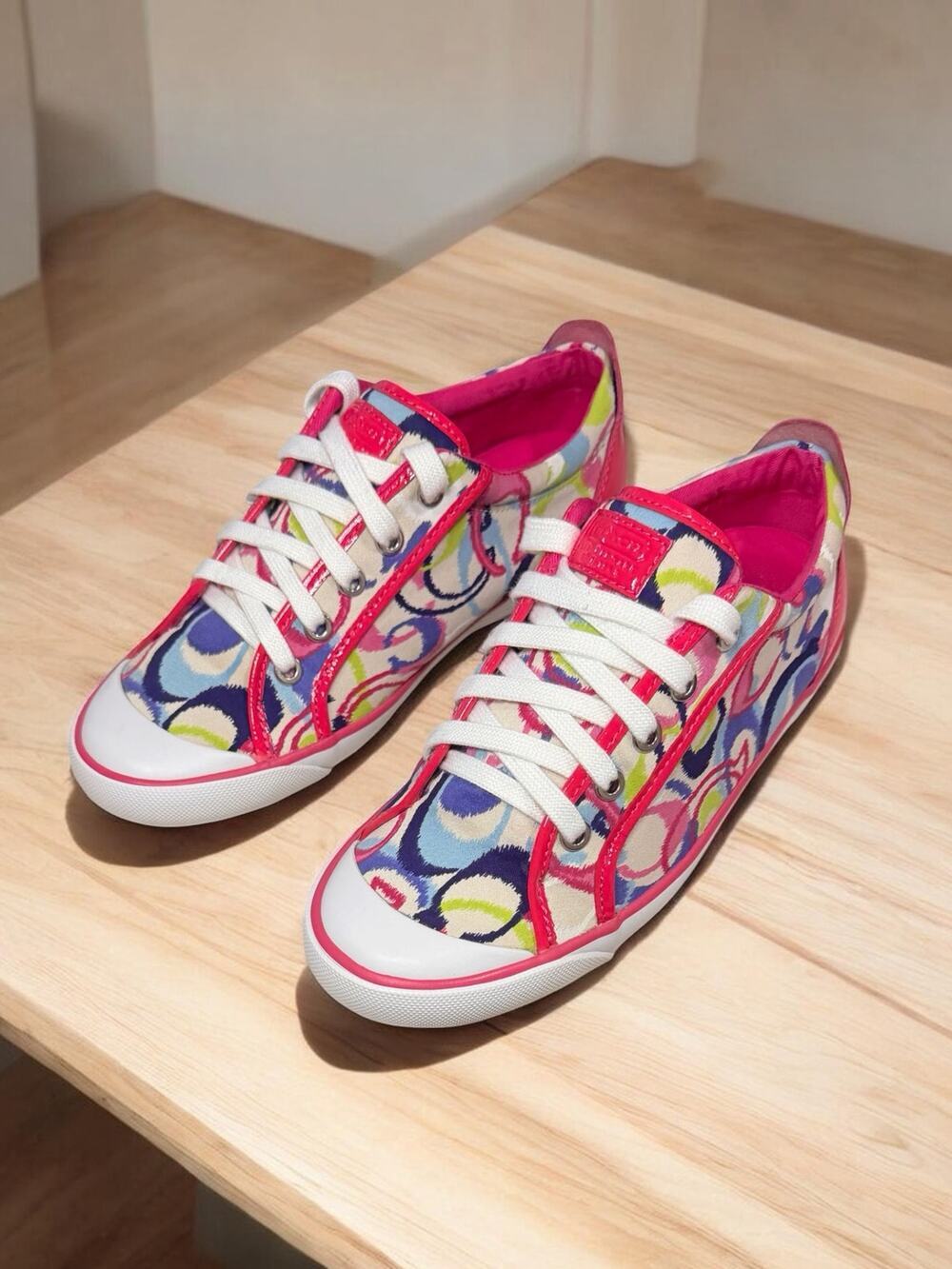 Y2K Coach Q675 Barrett Tennis Shoe in Multi Signature Ikat Print Size 8.5B